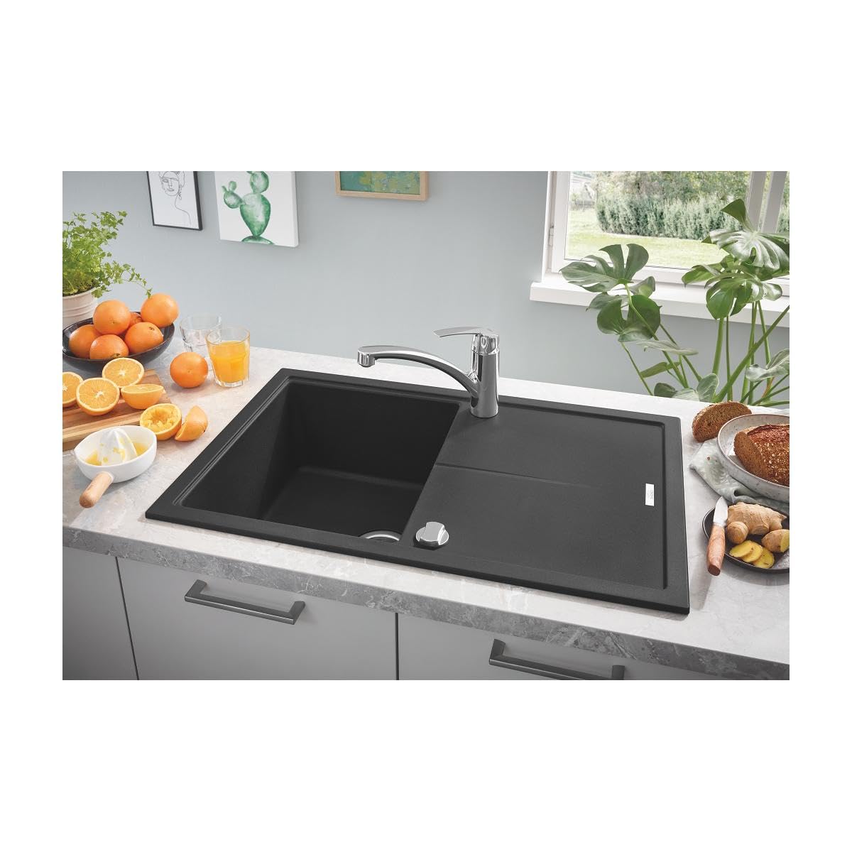 Grohe K400 Kompositspüle mit Abtropffläche granit schwarz 31639AP0 78 x 50 cm