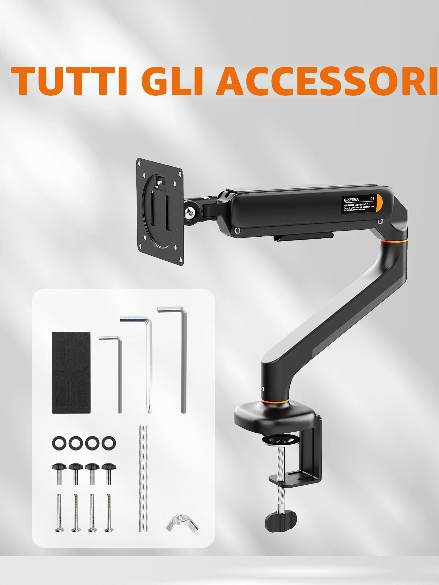 Ibergrif Supporto Monitor da Scrivania per Schermi da 13-32", Braccio di Monitor Regolabile in Altezza con Molla a Gas, Inclinazione, Girevole, Rotazione, Gestione dei Cavi, VESA 75/100 mm -Nero