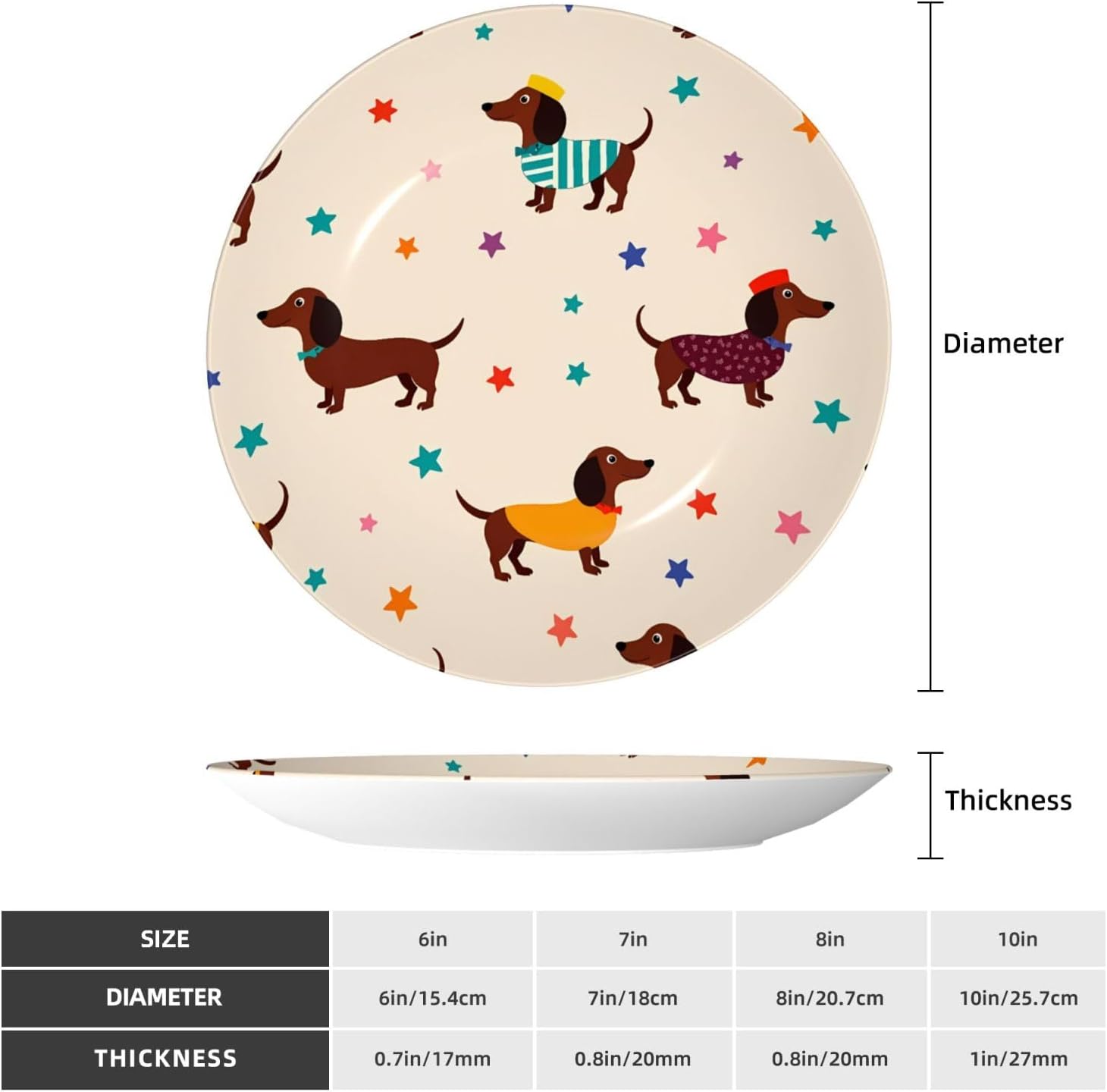 Cute Dachshund Pattern Style Ceramic Plate Display Decorative Plate With Stand Wall Hanging Plate For Home Decor 10 Inch