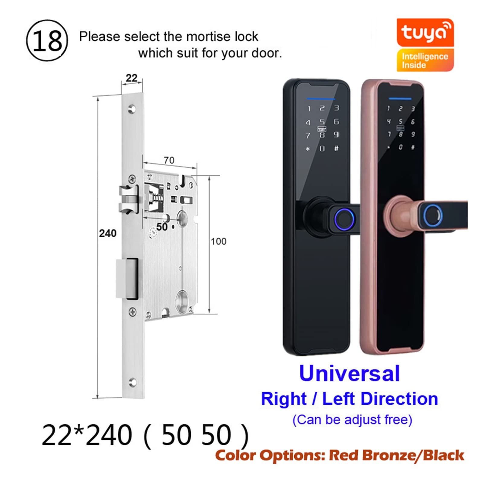 Serratura Smart, Serratura biometrica for impronte digitali K7 Pro+ Black Smart Lock App Tuya Sblocco remoto Serratura senza chiave Serratura elettronica ,Smart Lock Facile da Installare(22x240 5050)