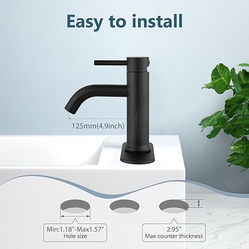Miniatura 7 de Aolemi Grifo de baño negro mate con placa de cubierta de 6 pulgadas, grifo de lavabo de baño de un solo orificio, grifos de baño comerciales