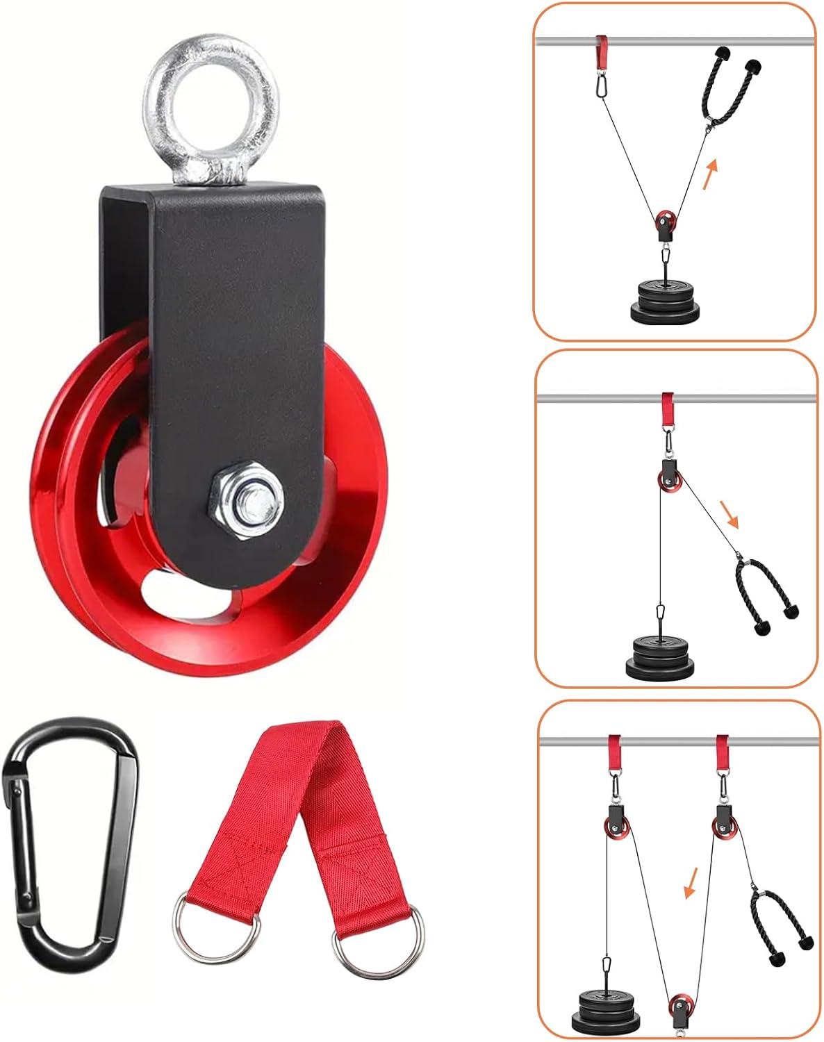 Rolka zwrotna 90 mm z uchwytem mocującym w kształcie litery U do linek nastawnych DIY Gym Sprzęt fitness, czerwony
