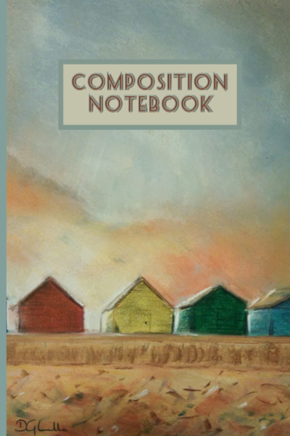 COMPOSITION NOTEBOOK. Notebook or journal with art cover: Beach huts