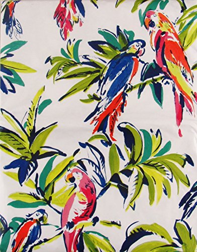 Watercolor Parrots in Tropical Paradise Abstract Vinyl Flannel Back Tablecloth (60