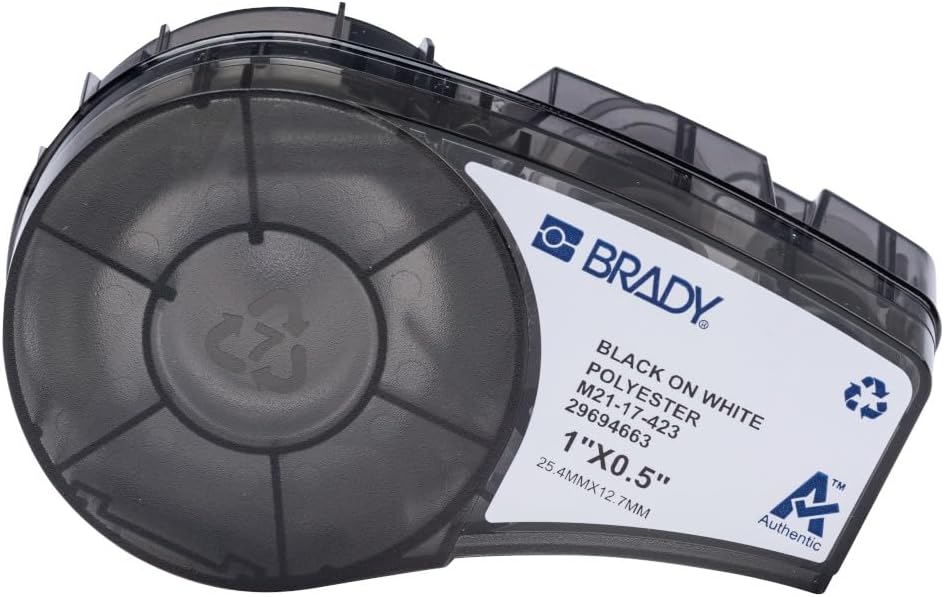 Brady Authentic (M21-17-423) Pre-Sized Harsh-Environment Polyester Labels for Barcode, Circuit Board, Equipment, Inspection, Black on White - Designed for M210, M210-LAB, M211 Printers, 0.5" H x 1" W