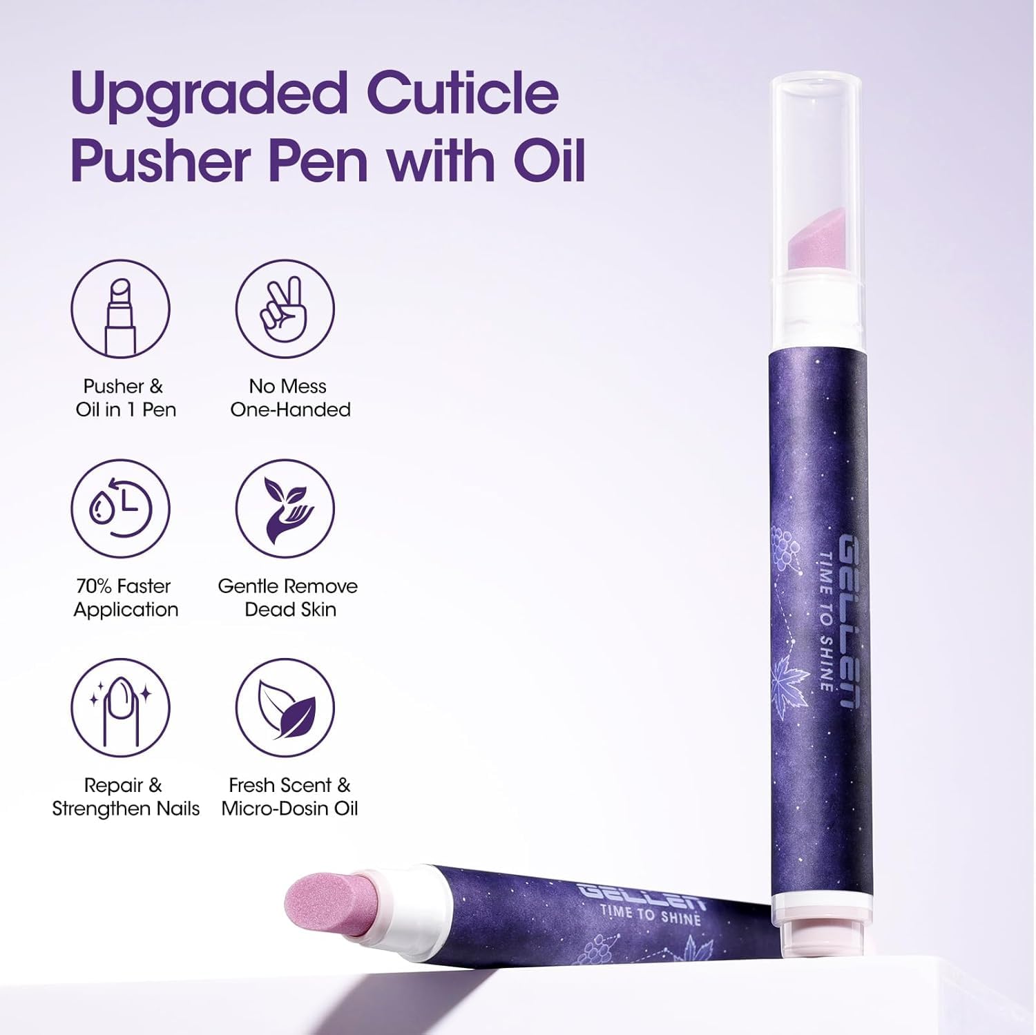 GELLEN 2Pcs Ceramic Cuticle Oil Pusher Pen, Cuticle Remover & Cuticle Oil in a Pen for Hangnails & Dry Cuticles, Cuticle Pusher Tool for Hands & Feet, Nail Pusher for Smooth & Well-Groomed Cuticles