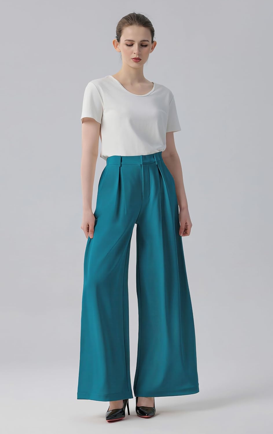  Womens High Waist Casual Wide Leg Palazzo Business Pants thumbnail