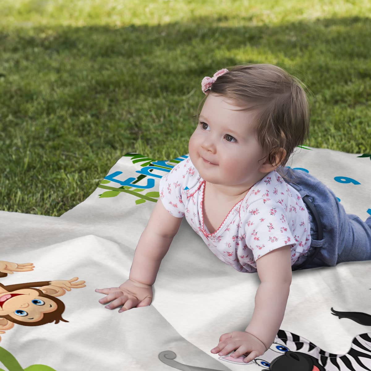 Copertina complimese neonato 1-12 personalizzabile con nome, 150x100 cm in pile, stampa ad alta definizione, kit riquadri incluso, idea regalo nascita