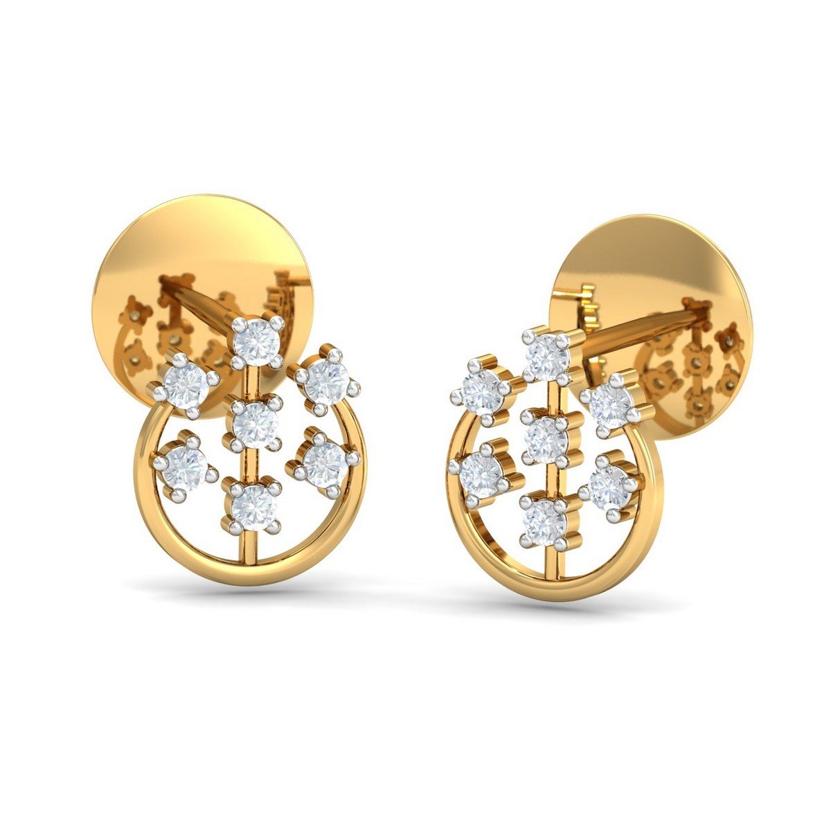 kuberbox 18KT Yellow Gold Diamond Floral Charm Stud Earrings for Women-picture-38