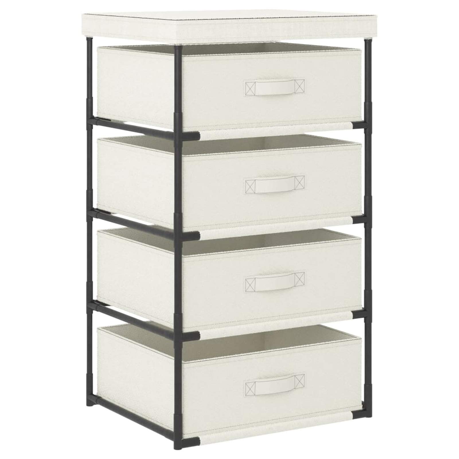 Festnight Storage Rack with 4 Fabric Removable Baskets, Plastic Storage Drawer Tower Home Office Organisation Steel Cream