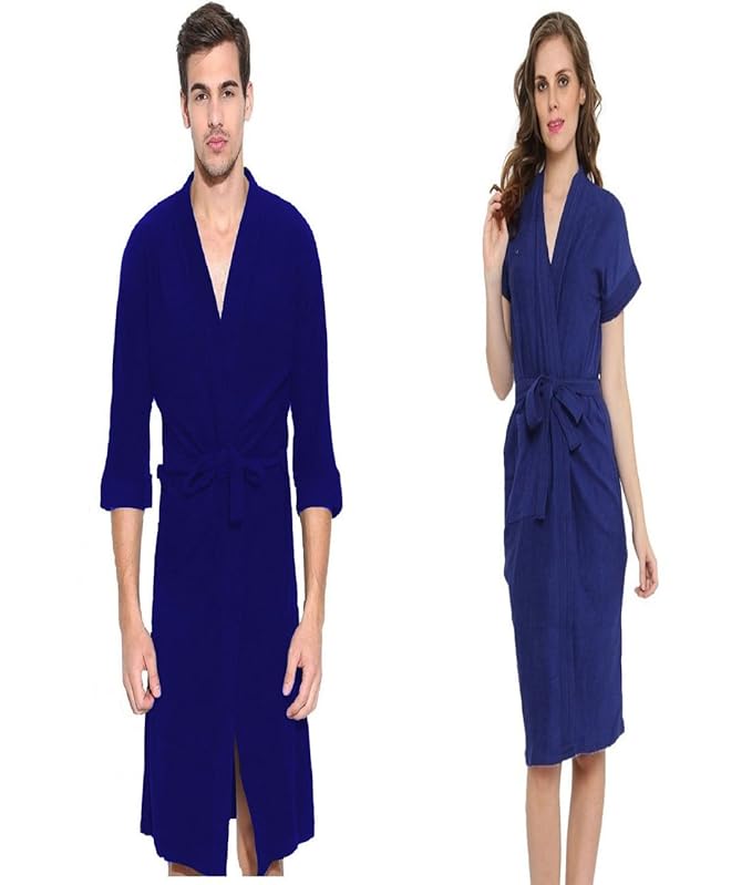 Elevanto Premium Collection 3/4Th Sleeve & Half Sleeve Terry Cotton Bathrobe-Free Size Combo(RoyalBlue)