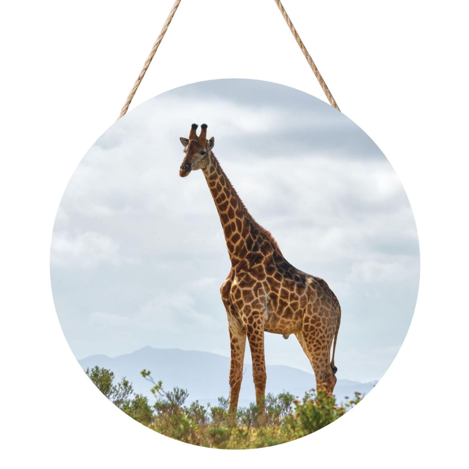 Giraffe, Round Wood Panel Painting 12 in, Wall Hanging Painting For Home