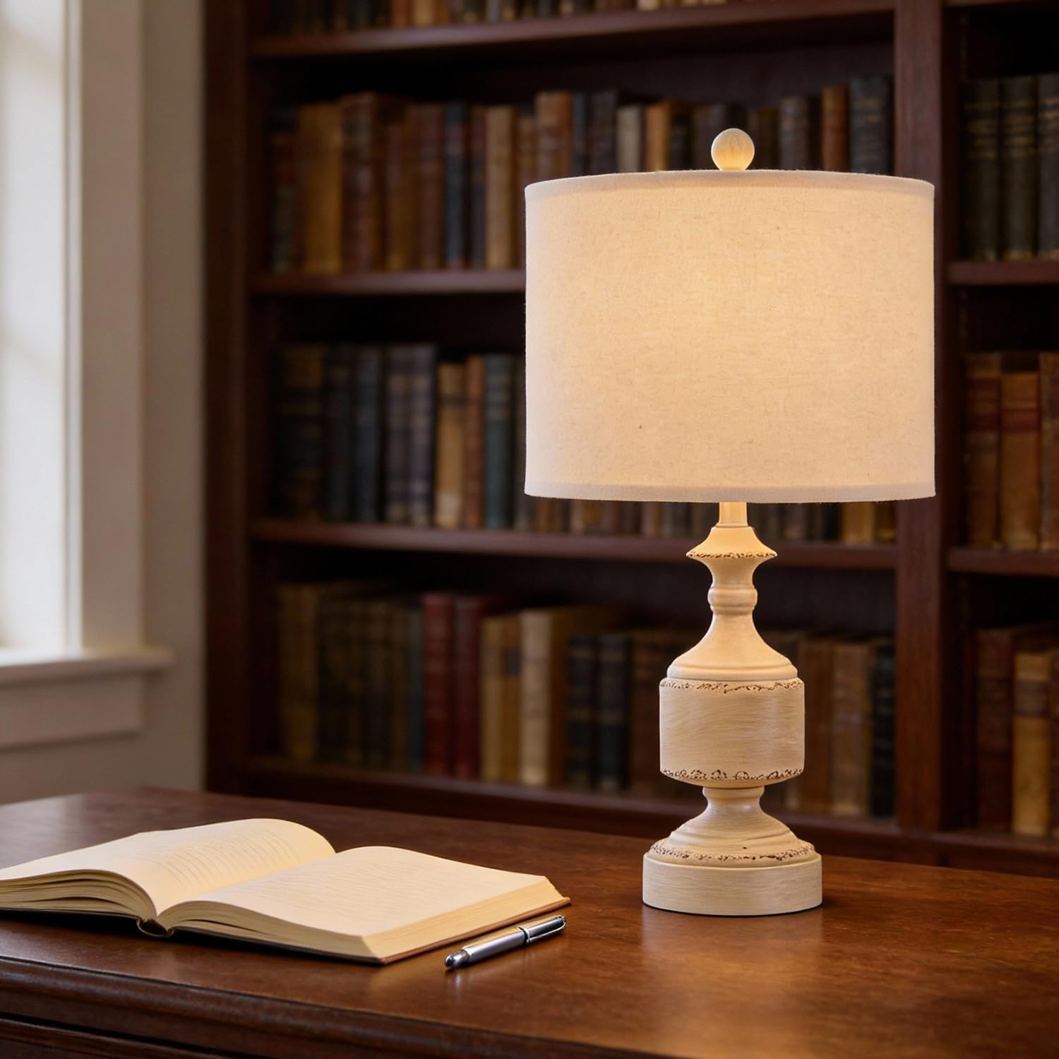 BOBOMOMO White Lamps Set of 2-20.5" Antique White Bedside Lamps for Nightstand, Vintage Farmhouse Lamps for Entryway & Guest Room, Ideal for Small Spaces, Room Lamps for Bedroom