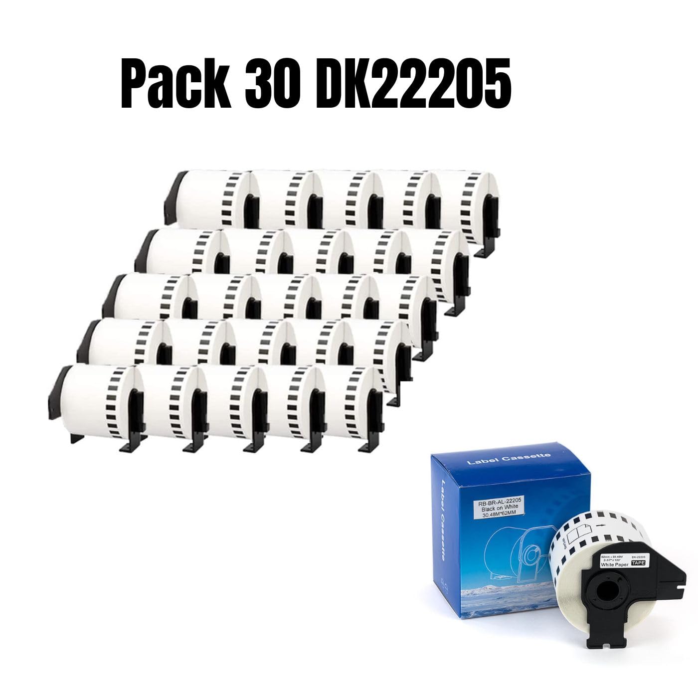 Brother DK-22205 Compatible White Paper Label Roll 62mm x 30.48m for P-Touch QL Printers