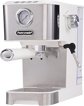 Pantrymade White Espresso Machine with Milk Frother & Pressure Gauge