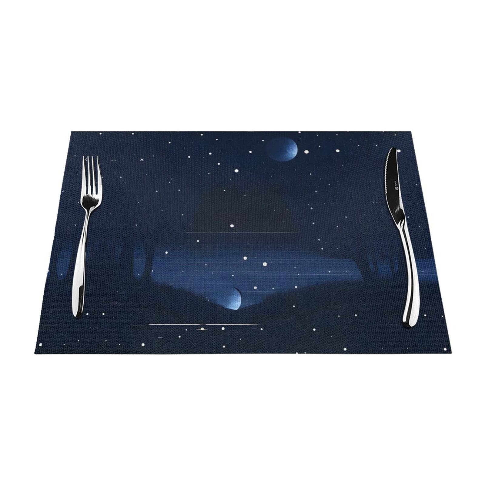 Sets de table tissés rectangulaires bleu foncé imprimés 30x45 cm pour la maison