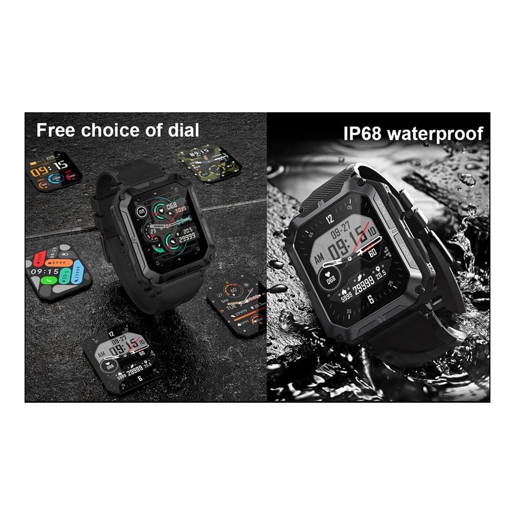 C20 Pro Watch Voice Assistant BT Wireless Call Business Outdoor Sports IP68 Orologio Impermeabile per Android/IOS Facile da Usare Nero