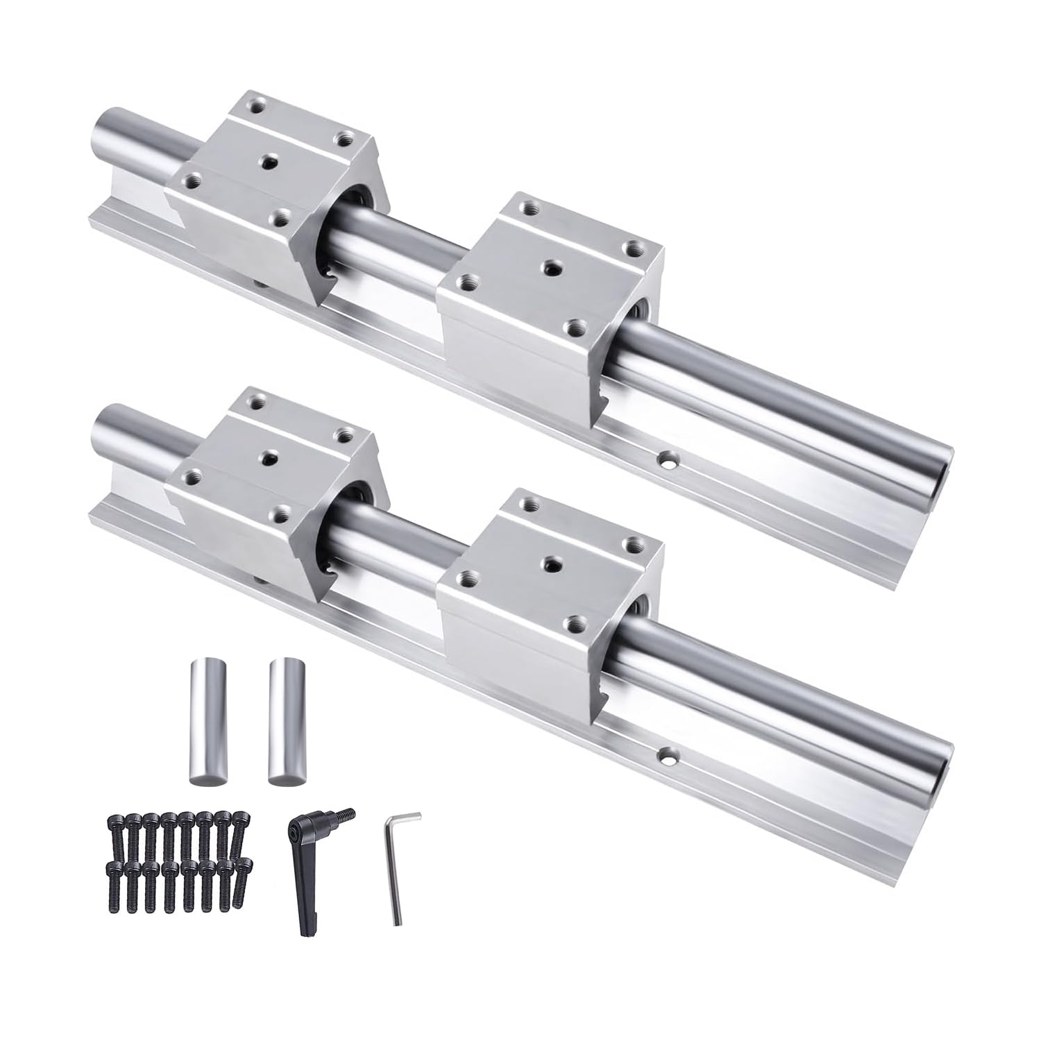 CNCMANS Splicable Linearführung SBR20-1000mm Linearschiene, Schienensatz enthält 2 Stück 1000mm Linearführung + 4 Stück SBR20UU Lagerblöcken + 2 Stück Passstifte für CNC-Maschinen (Gespleißt)