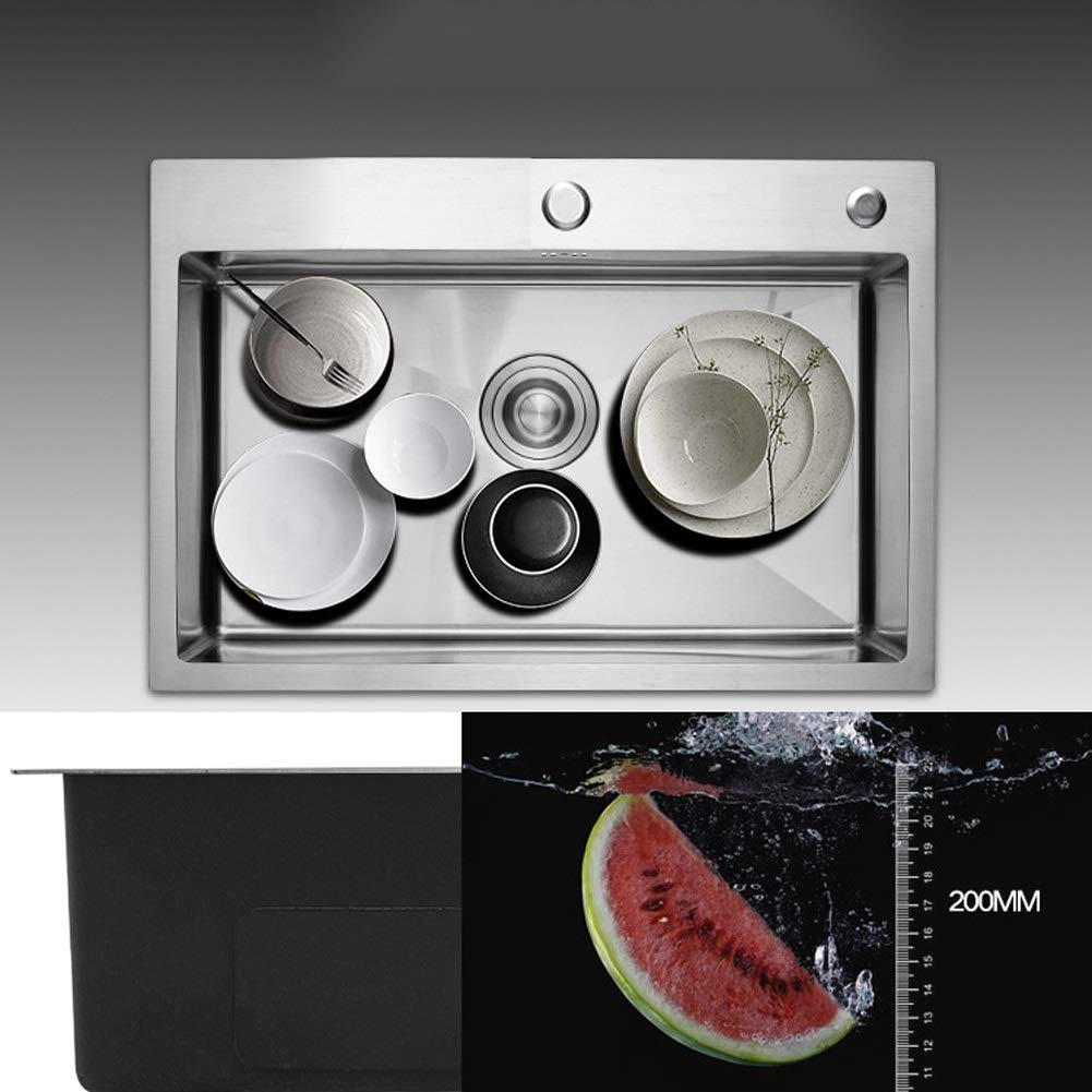 Fregadero de Cocina Individual de Acero Inoxidable con Grifo, Kit Completo de fontanería, desagüe y escurridor para instalación empotrada (tamaño: 500x450x220 mm).