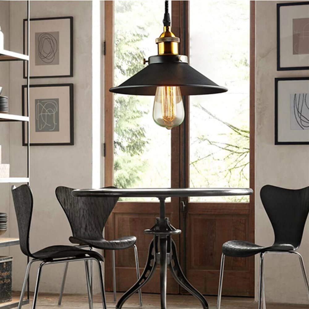 Suspension Luminaire Industrielle Noir Suspension Vintage Retro Lampe Suspendue Metal lustre Industriel Éclairage de Plafond pour Salon Chambre Cuisine Restaurant Bar Couloir 22cm