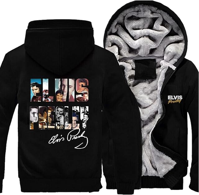 Hoodie Pullover Zipper Sweatshirt - Elvis Print Winter Stitching Zip Warm Hooded Long Sleeve Jackets - Teen Gift