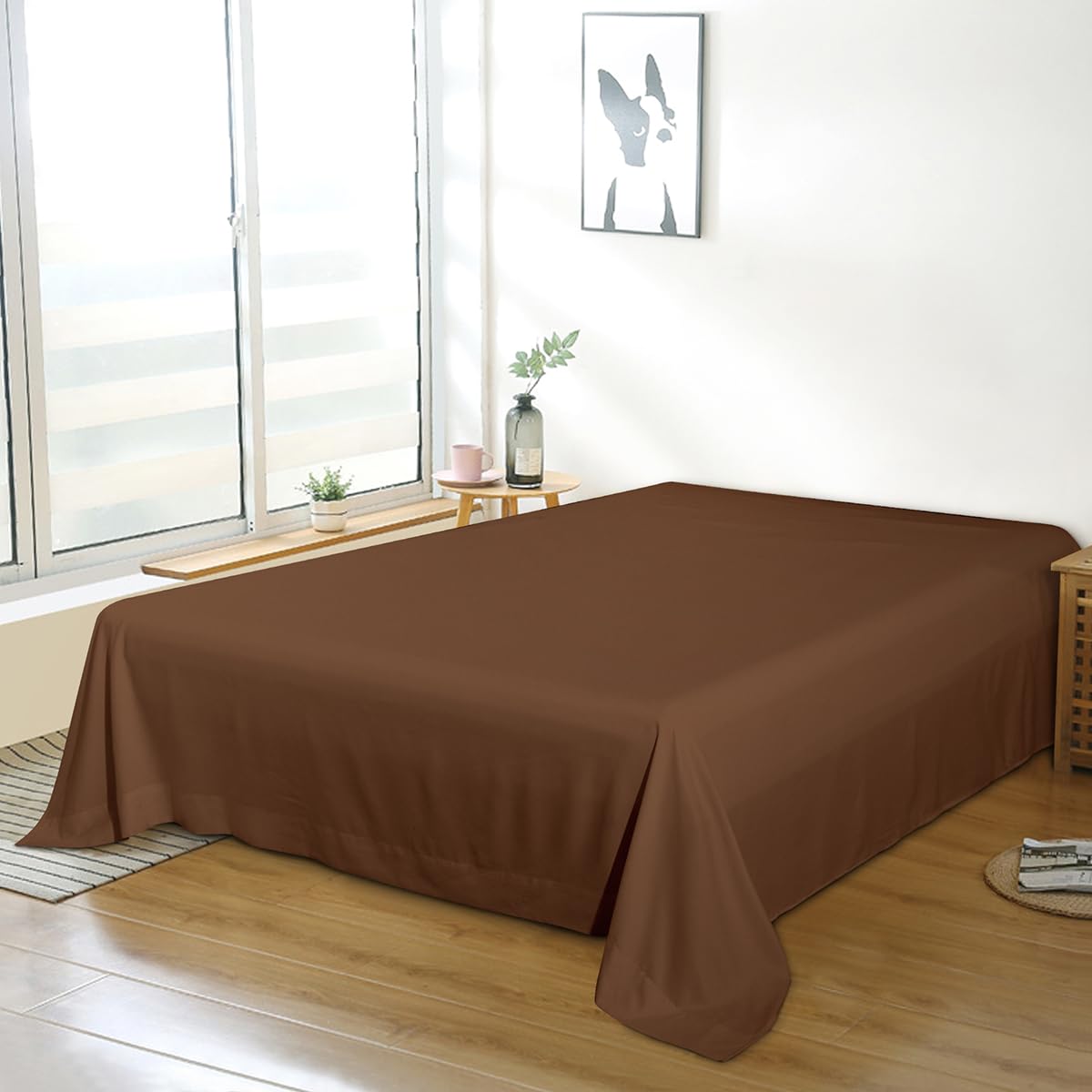 Bedding Twin Flat Sheet - Soft Brushed Microfiber, Shrinkage and Fade Resistant Top Sheet - Easy Care - 1 Flat Sheet Only, Brown