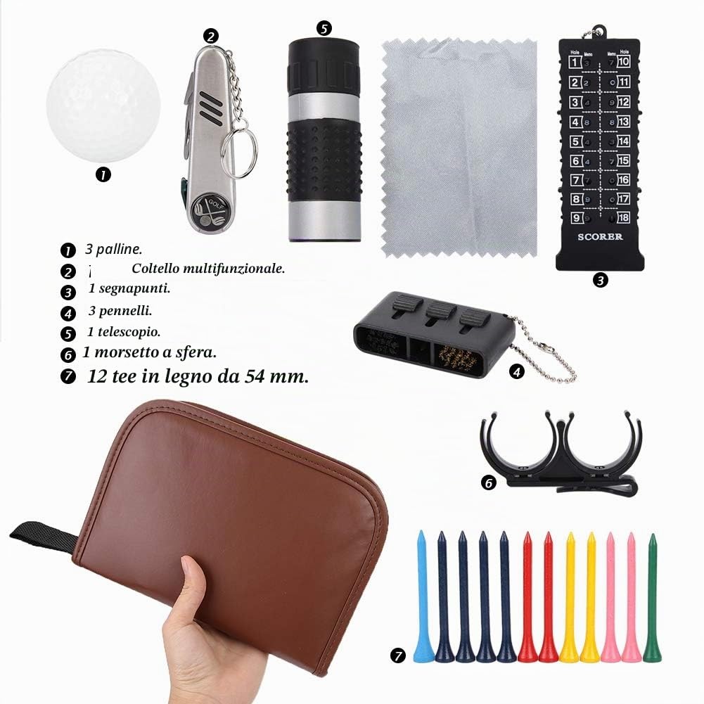 BuyWeek Kit di Attrezzi da Golf, Kit di Accessori da Golf Uomo e Donna Borsa per Attrezzi da Golf Multifunzionale Borsa in PU per Golf