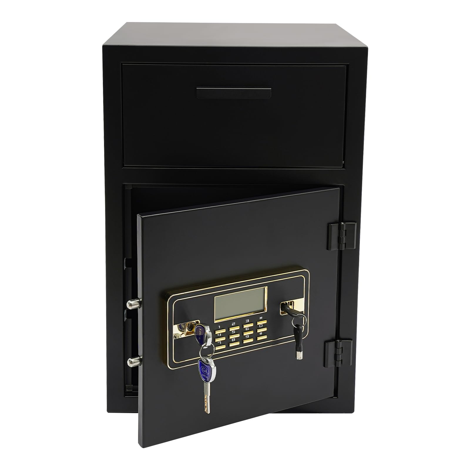 Depository Safe 40 * 20cm Drop Slot Safe Steel Anti Theft Deposit Box with Alarm & Dual Keys, Wall or Floor Mount Black Office Drop Vault for Cash Checks Documents Home Business Security, Pre-Drilled