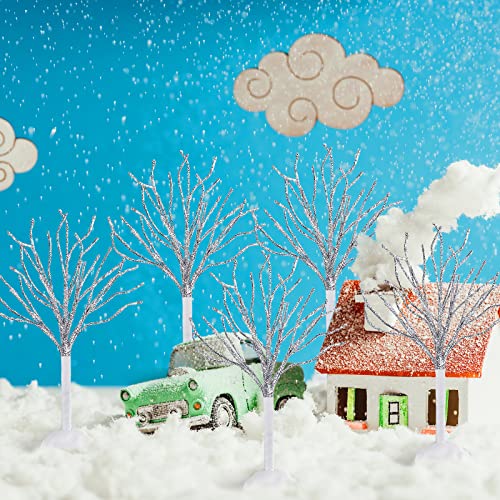 7 Pcs Christmas Village Decor Trees Mini Snow Covered Branch Village Trees Small Artificial Birch Tree Winter Frost Trees Miniature For Display Accessories Holiday Decorations, 3 Sizes (White) #TOP3