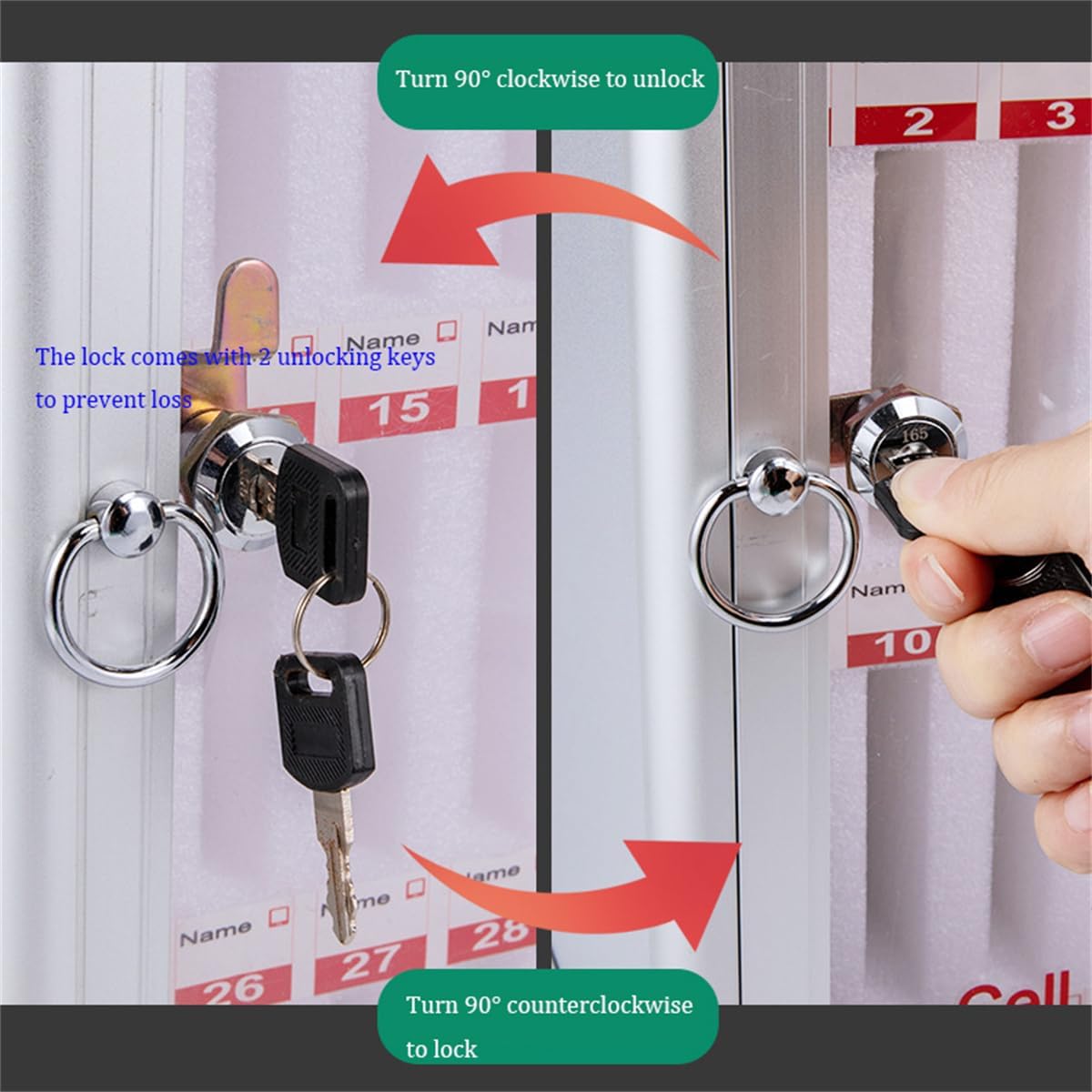 アルミ合金ポケットチャート収納キャビネット、学校用携帯電話収納ボックス、ドアロックと鍵