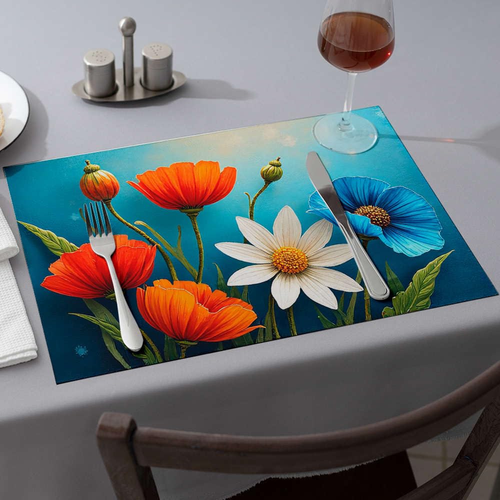 Sets de table fleurs colorées pour repas de famille en cuisine