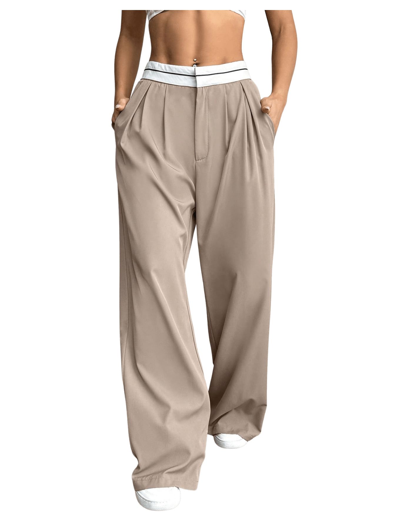 Floerns Womens Summer High Waist Suit Pants Pleated Wide Leg Business Casual Trousers