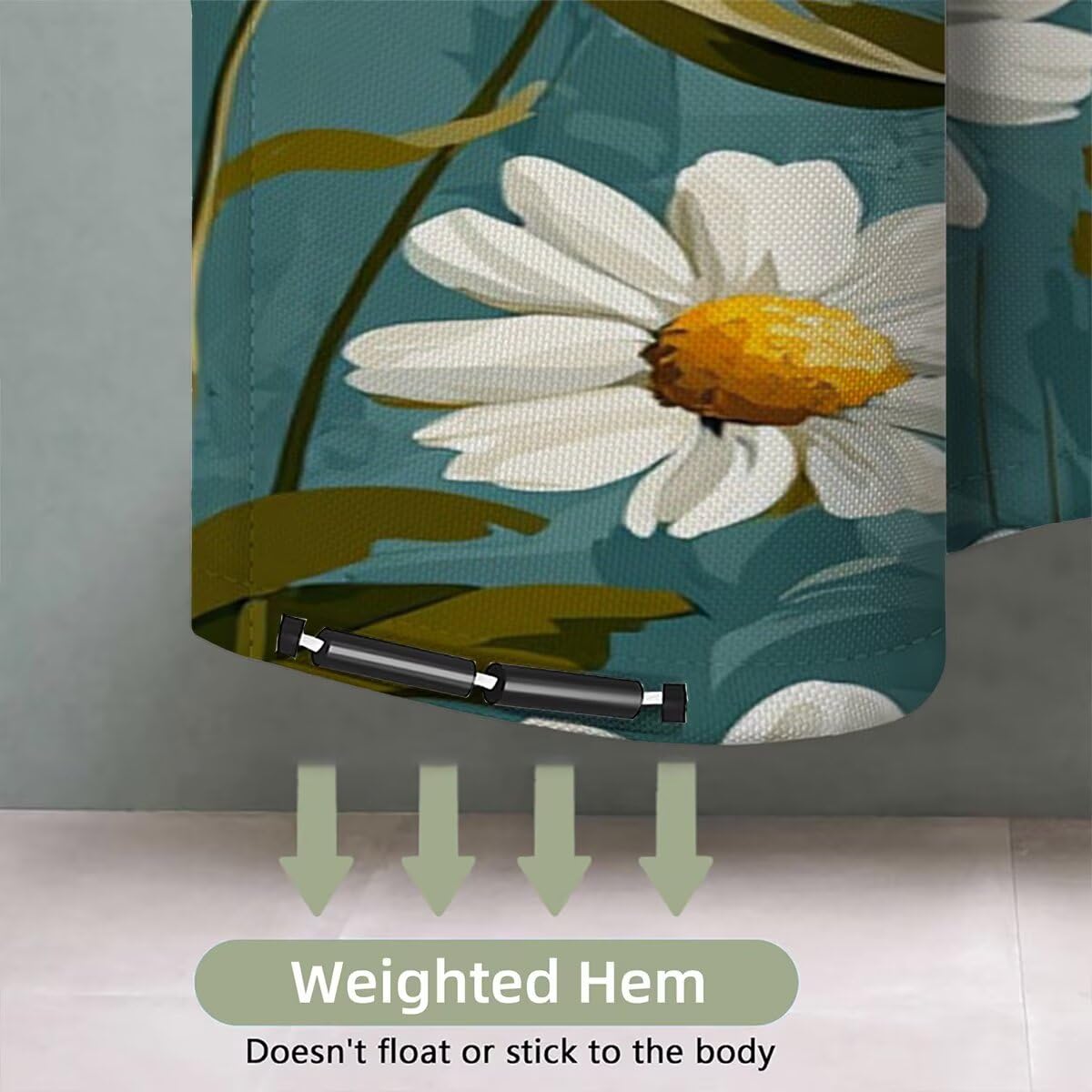 Duschvorhang Blaugrün Duschvorhang 240x200, Duschrollo Blumen Shower Curtains Beschwerter Saum, Duschvorhänge Badewanne Waschbar Polyester Stoff, Wasserdicht mit 12 Haken, Geschenke für Frauen -2867