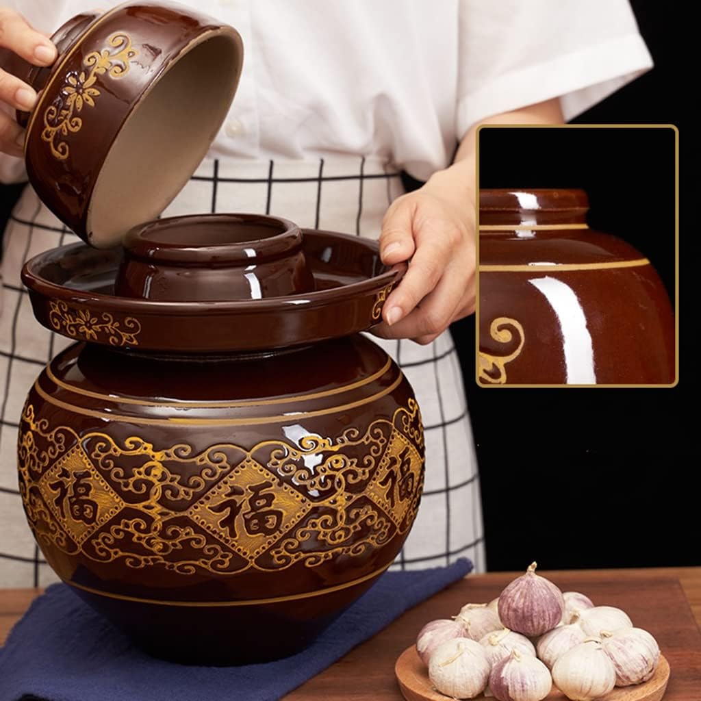 ZHOUXIAO Traditional Ceramic Pickle Jar Fermentation Crock Jar, Chinese Pickle Jar,Fermenting Tank with Water Seal Airlock Lid Stoneware Fermenter for Sauerkraut,Kimchi S