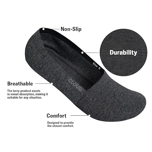 Cloud Terry No Show Socks Non Slip Loafer Sneaker Flats Boat Shoe Invisible Low Cut Cotton Socks For Men And Women (As1, Alpha, L, Regular, Regular, Charcoal_3Pack) #TOP1