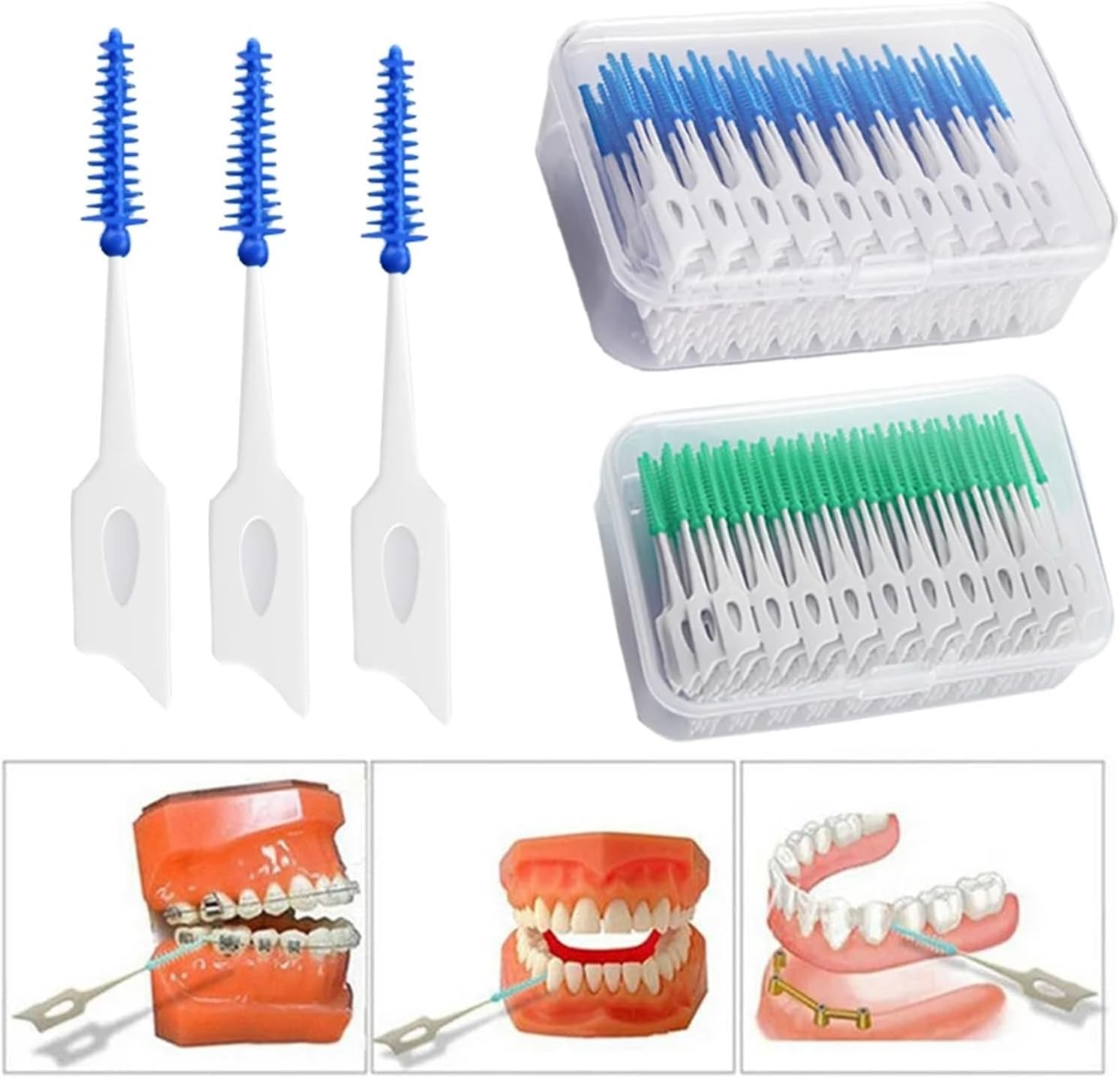 Manual Toothbrush Interdental Brushes 200 Units Dental Toothpicks Brush Between Teeth with Thread Cleaning Tools Toothbrush(Blue)