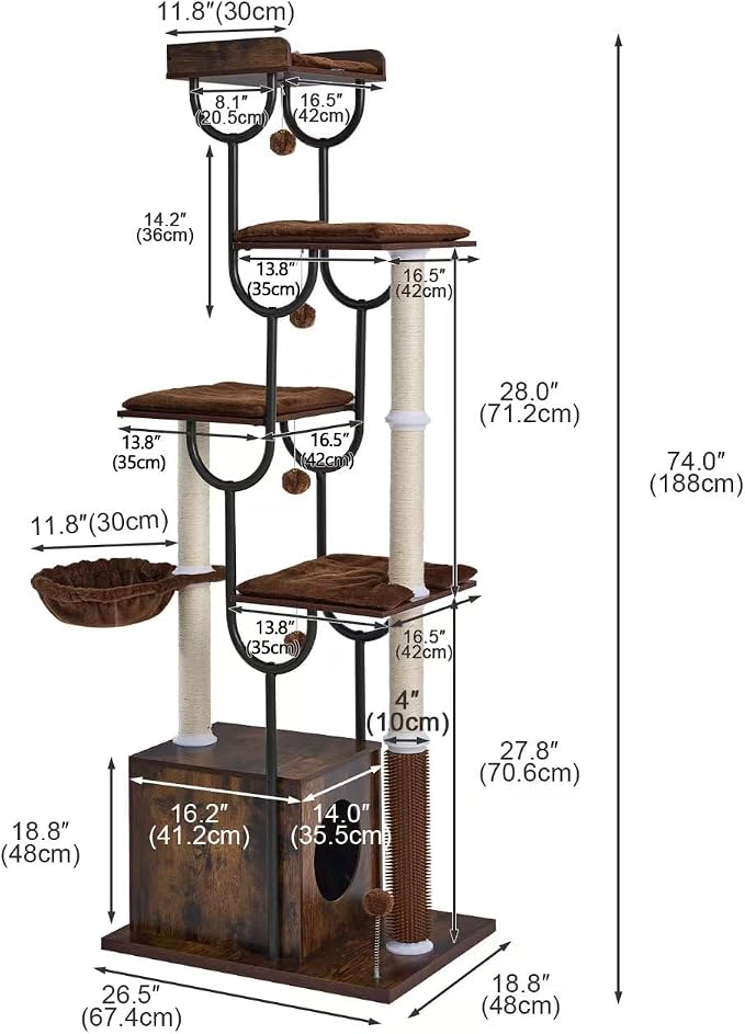 Torre para gatos grandes moderna con rascador 74 pulgadas miniatura 2