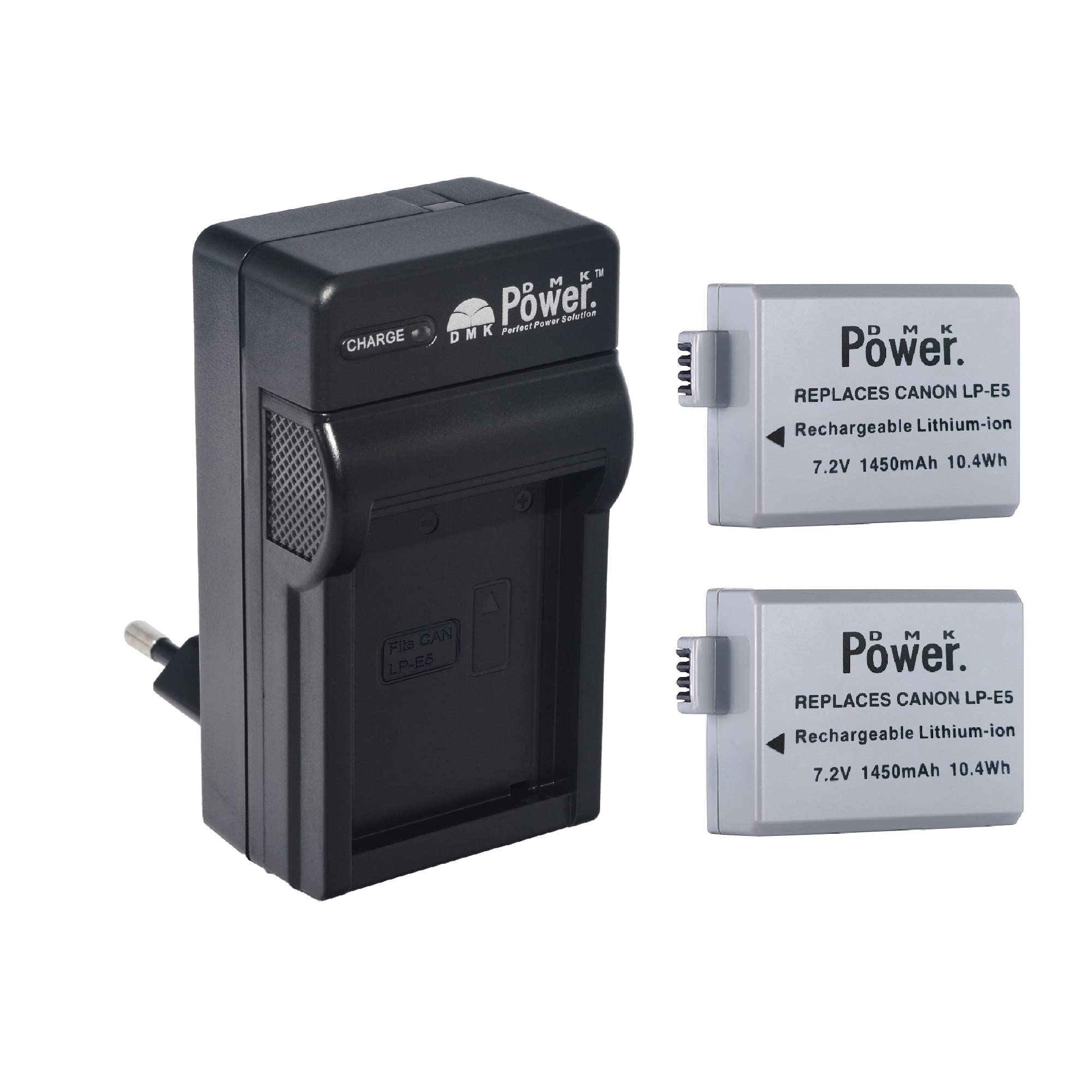 2 x DMK Power LP-E5 Battery,1 x DMK LP-E5 Charger Compatible with Canon EOS Rebel XS, Rebel T1i, Rebel XSi, 1000D, 500D, 450D, Kiss X3, Kiss X2, Kiss F, LC-E5