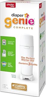 Diaper Genie Complete Pail (White) | Odor-Controlling Baby Diaper Disposal System | Includes Diaper Pail & 3 Refill Bags