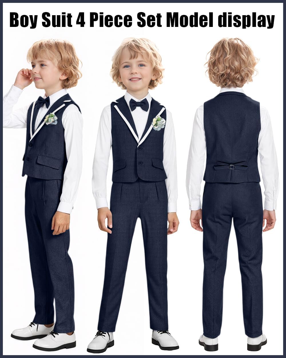 Boys' Suits 4 Piece Set Formal Toddler Dress Shirt Vest Pants Bow Tie Kid Tuxedo Suit Teen Wedding Outfits Boys Clothes