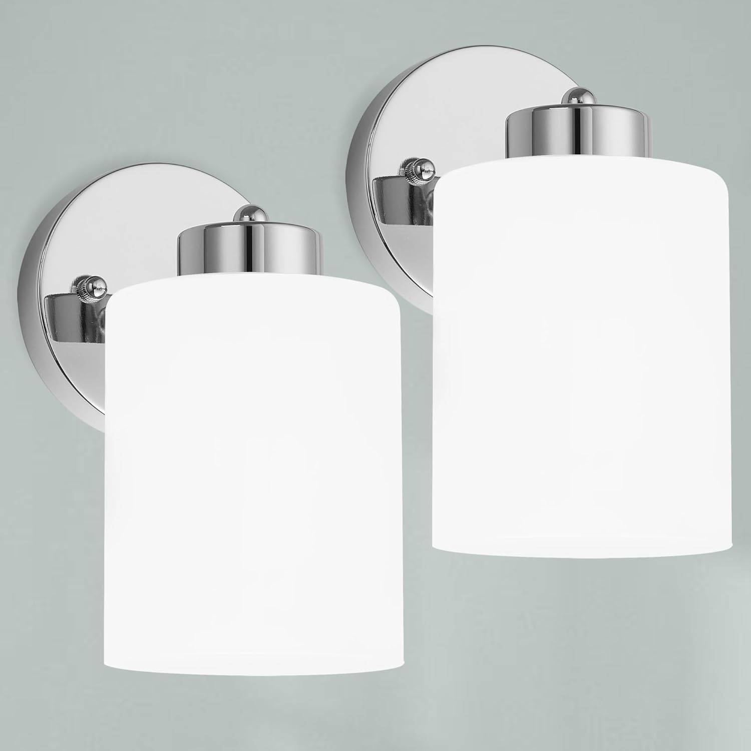 Frosted Wall Sconce Set of Two,Chrome Sconce Bathroom Lighting,Modern Chrome Vanity Light,Mid-Century Vanity Sconces for Bathroom,Livingroom,Kitchen