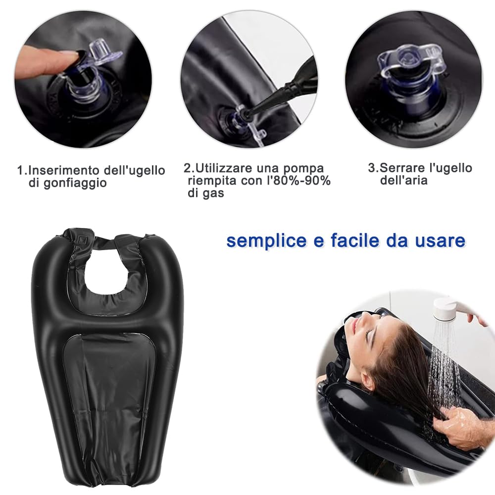 Voarge Lavatesta Portatile per Parrucchieri, Poggiatesta per Lavare Capelli Lavandino Casa, Lavabo Gonfiabile per Capelli, Lavatesta Portatile per Anziani, Incinte, Disabili, Parrucchieri