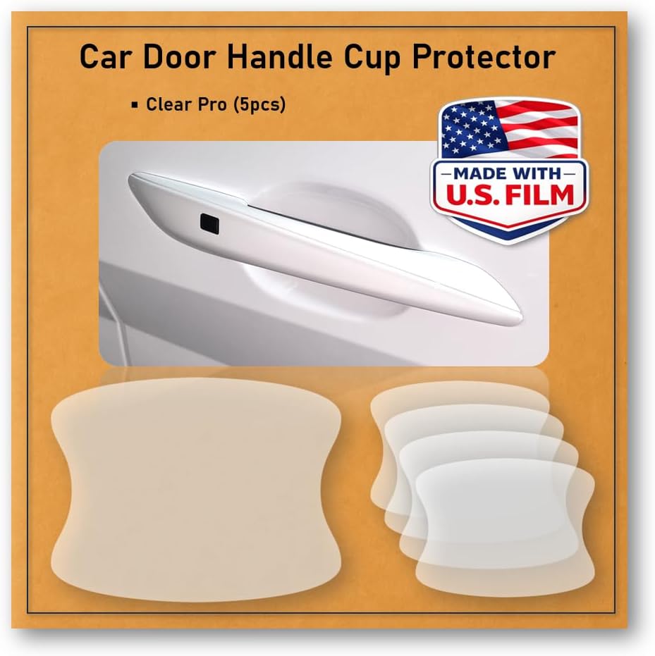 [3M]-5pcs(Pro) Customized Car Door Handle Cup Protector Made with 3M Paint Protection Film Pro Series, Clear(Transparent), Anti Scratch, Universal Fit for Most Cars (Clear Pro/5pcs)
