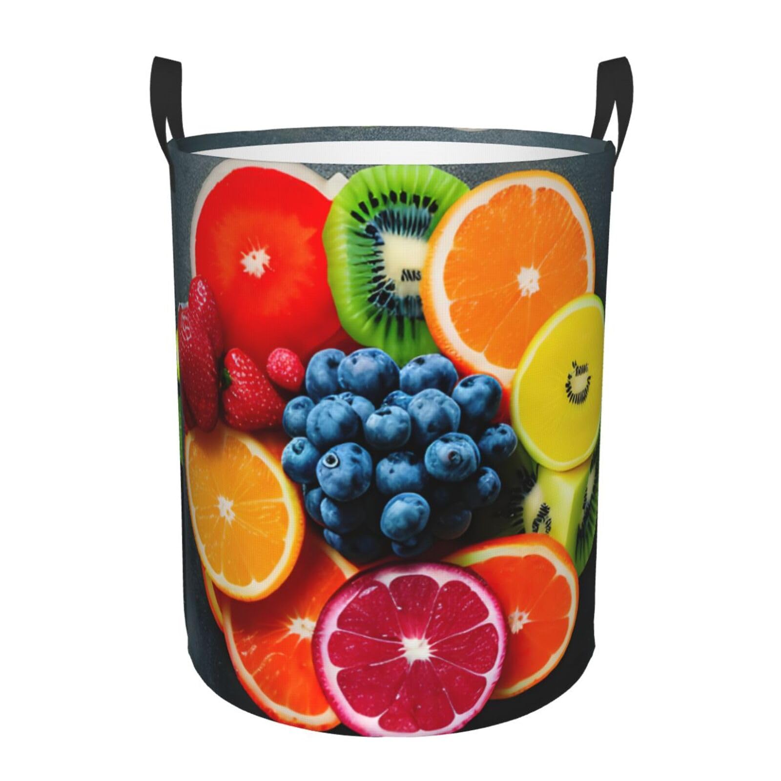 S Collapsible Laundry Hamper Round Fruit Rainbow Print Storage
