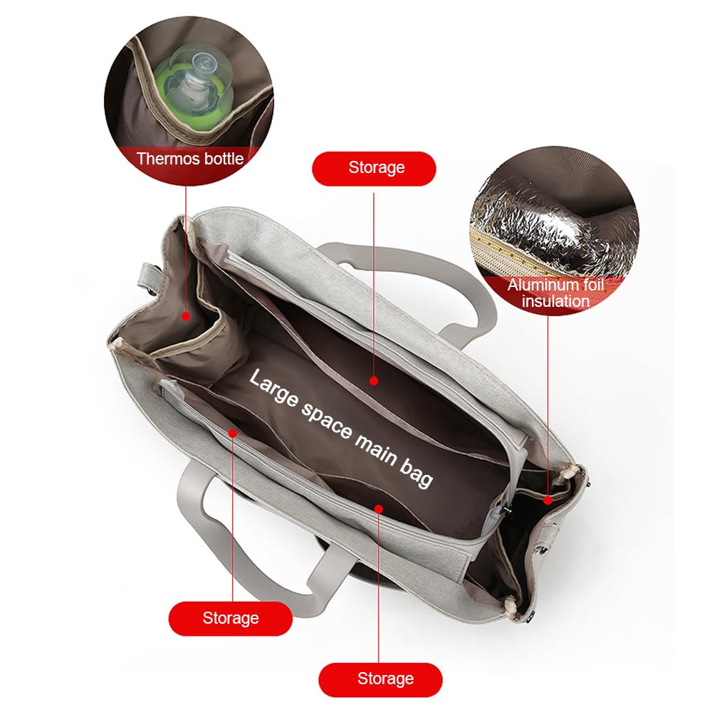 Vllcsla Baby Changing Tote Bags Weekender, Grey, with 2 Stroller Hooks & Insulated Pocket, 38x15x27 cm - Image 4