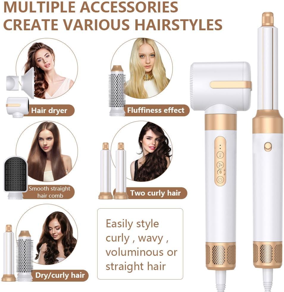 Image of 7 in 1 Hair Dryer Brush, Professional Hot Air Styler, 110000 RPM High-Speed Blow Dryer with Negative Ions for Fast Drying Curling Straightening Volumizing Versatile Hair Styling Tool