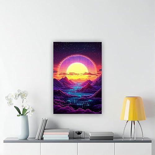 Miniatura 6 de Retro Futurism Sunset Wall Art  Neon Synthwave Landscape Poster for Bedroom, Game Room, Living Room Decor Canvas Poster Wall Art Decor Print Picture