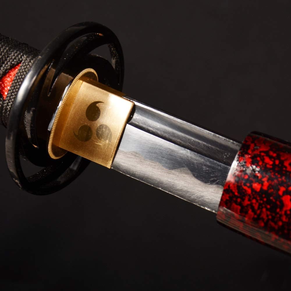 40.55 inch Handmade Katana, High Carbon Steel Blade with Tempered Edge, Red & Black Scabbard with Gold Accents for Collection & Martial Arts