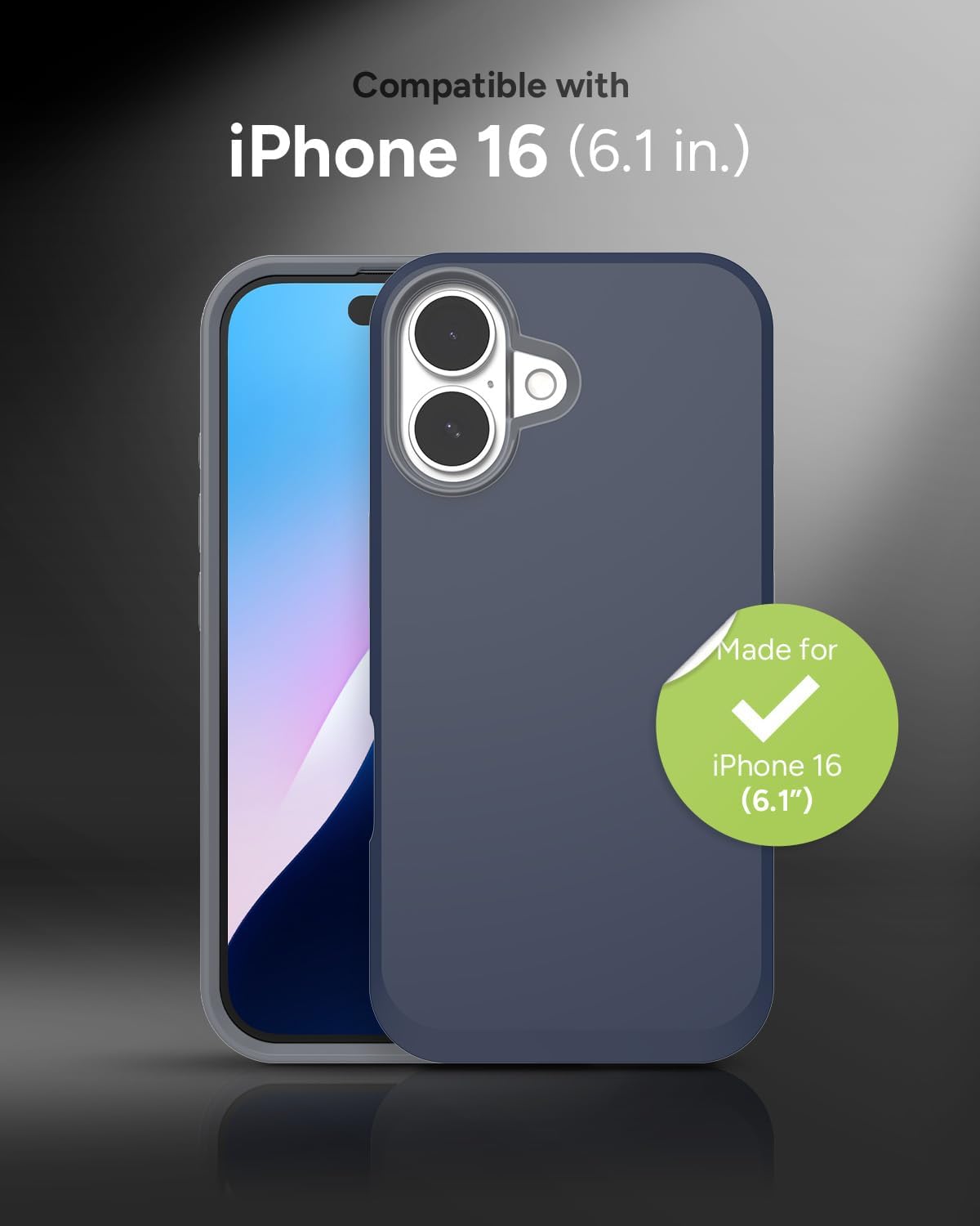 ZAGG SoHo Snap Case for iPhone 16 - MagSafe Compatible, 10ft Drop Protection, Graphene-Infused, Wireless Charging, Eco-Friendly, Two-Tone Design, Navy Blue Gray