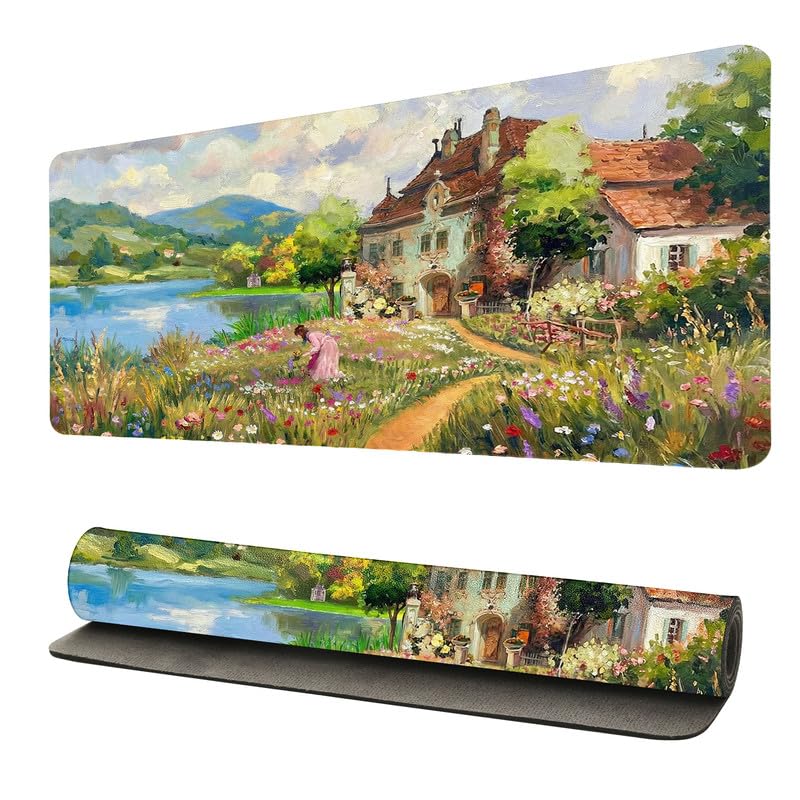 Tapis de souris élégant en similicuir Cottage Garden grand sous-main de bureau chic 80x40